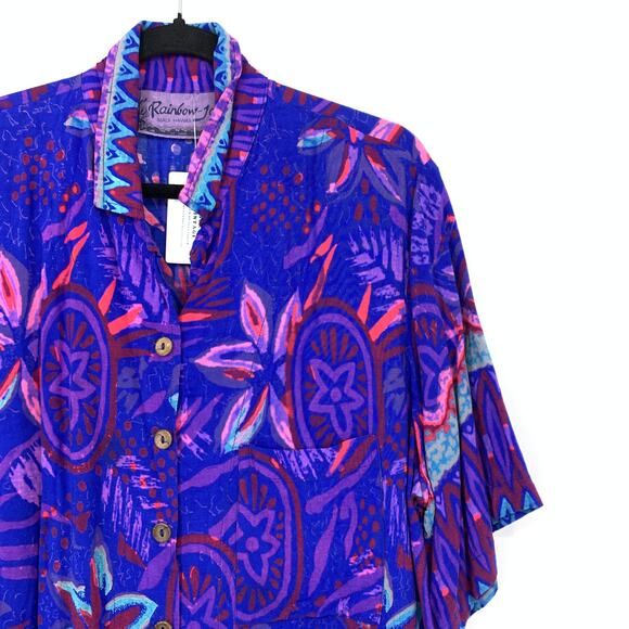 Rainbow-Jo Short Sleeve Aloha Short Mens Size L Purple Floral Print Button Front - Picture 3 of 5